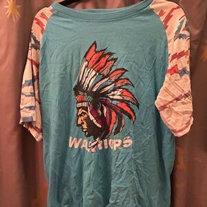 Evolution in Design Native American Warriors Chief in Headdress Blue T-Shirt L